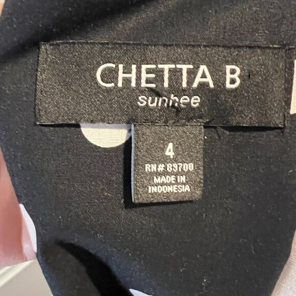 NWT Chetta B sunhee Black Cap Sleeve Belted Midi Dress, Size 4